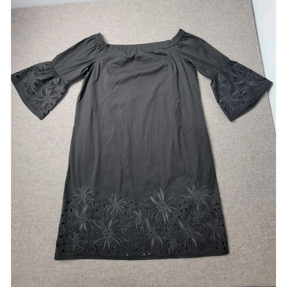 Lafayette 148 New York Off Shoulder Dress Womens Large Bell Sleeve Eyelet Detail